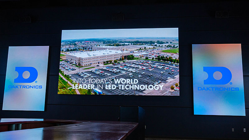 three video walls in Daktronics headquarters
