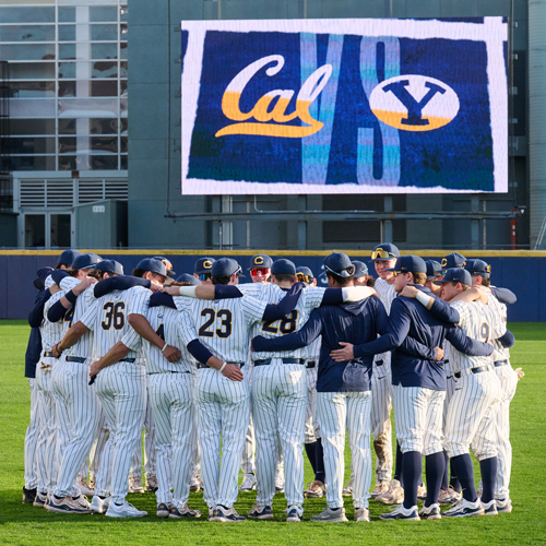University of California Baseball Display and Athletes Huddle